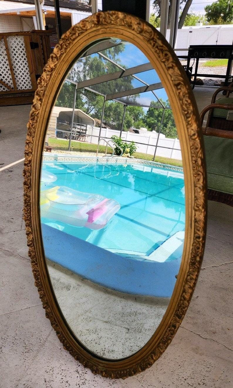 Large Vintage Ornate Oval mirror/ Mirror/ salon Mirror/ wall mirror image 3