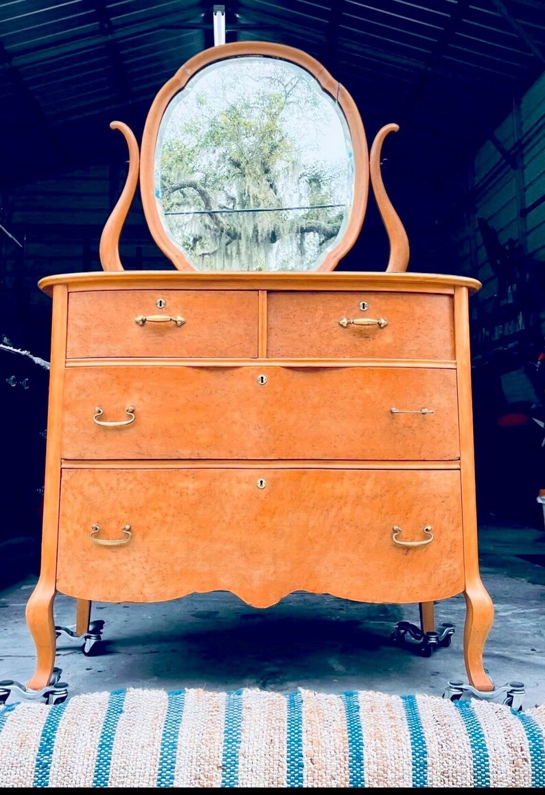 Vintage Birdseye Maple Dresser/ Oval Mirror/bedroom Dresser/ Etsy