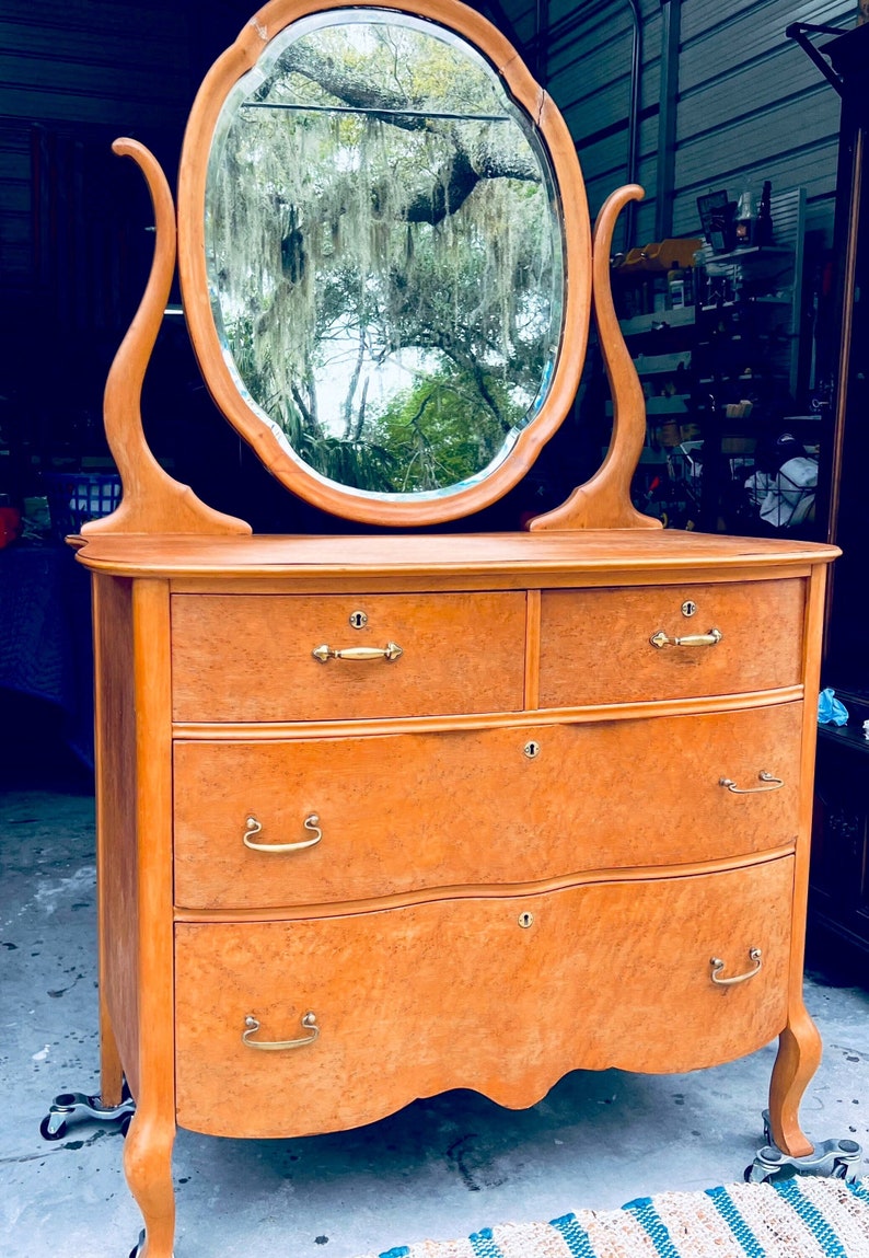 Vintage Birdseye Maple Dresser/ Oval Mirror/bedroom Dresser/ Etsy