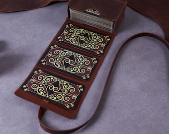 Leather Tarot Organizer : Handmade Tarot Deck Holder, Wrap Style Tarot Case