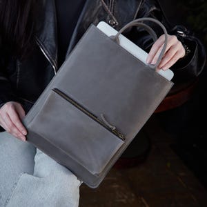 Handmade Gray Leather Laptop Sleeve: Minimalist MacBook Air 13 Case