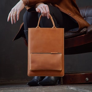Sac en cuir fait main pour iPad Pro : pochette pour tablette minimaliste avec poignées