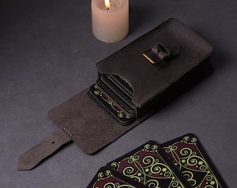Handmade Leather Tarot Card Case - Rustic Deck Holder with Buckle Closure