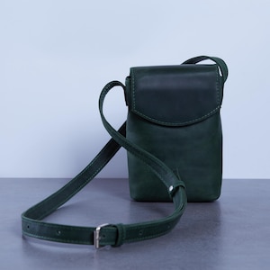 Compact Leather Phone Bag. Small Shoulder Pouch with Adjustable Strap. Mini Phone Pouch for iPhone, Passport & Essentials. Travel Gift