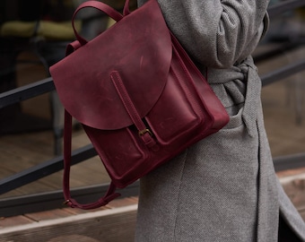 Handmade Leather Backpack – Minimalist City Rucksack, Personalized Gift