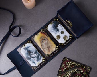 Leather Tarot Card Holder - Personalized Tarot Deck Case with Wrap Strap