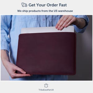 Leather laptop sleeve with lining for MacBook Air 15 inch M3 chip. Custom leather laptop bag for MacBook. Fast shiping from a US warehouse