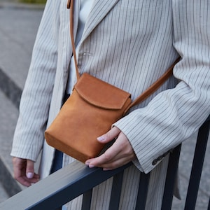 Compact Leather Phone Bag with Magnetic Closure. Small Shoulder Pouch for Women. Crossbody Everyday Pouch. Gift for Women. Travel Gift