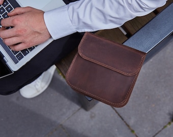 Leather Charger Case : Handmade Tech Organizer for Cables – Minimal Travel Pouch