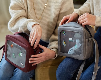 Personalisierte Pin Display Tasche: Benutzerdefinierte Leder Crossbody - Klarfenster ITA Geldbörse - Sammlerabzeichen Tasche