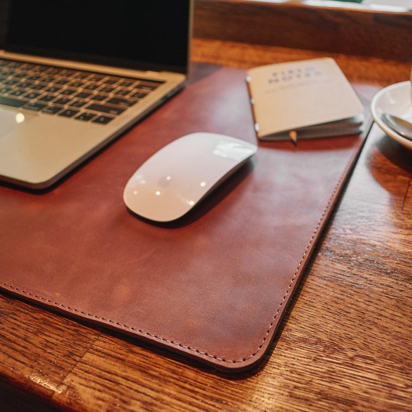 Leather desk pad, thick leather deskpad, schreibtischunterlage leder, custom size desk mat, full grain big large genuine leather mousepad