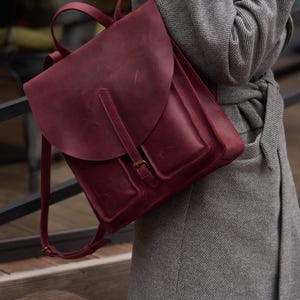 Full grain leather backpack. Convertible laptop backpack. Handmade backpack for travel. Gift for her. Work Bag for Women. Minimalist.
