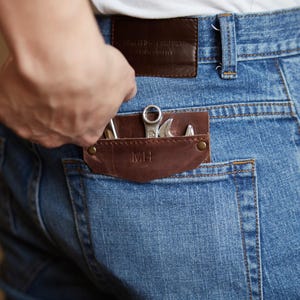Custom Leather Tool Pocket. Gift for Dad. Handmade Utility Pocket for Wrenches. Pocket Protector for Tools. Gift for Handy Men