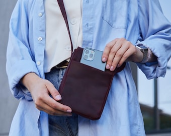 Leather Crossbody Phone Bag: Handmade Minimalist Phone Pouch