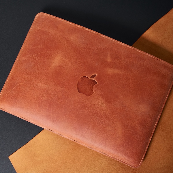 Housse en cuir pour ordinateur portable MacBook Pro / Air 13" 15" 16", étui en cuir pour ordinateur portable, pochette personnalisée pour ordinateur portable, pochette enveloppe, monogramme lui offre des cadeaux