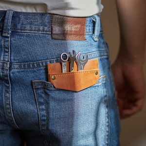Leather Pocket Protector for Tools. Personalized Grandad Gift. Handmade Tool Holder for Dad. Pocket Tool Pouch for Work Pants. Gift for Him