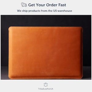 Genuine leather laptop sleeve for MacBook Air, Pro 13-16 inch. Stylish leather case for MacBook Air 15 M3. Fast shiping from a US warehouse