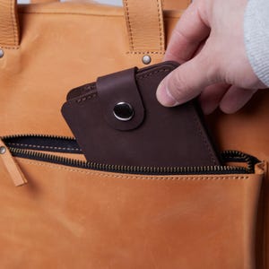 Slim Bifold Leather Wallet for Men. Handmade Full Grain Cardholder with Snap Button. Minimalist Design in Black or Brown. Anniversary gift.