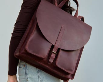 Leather Laptop Backpack: Personalized Satchel for Women and Men, Anniversary Gift