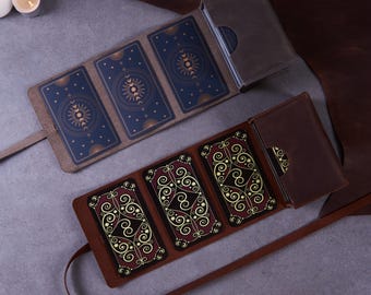 Personalized Leather Tarot Card Holder: Vintage Style Case - Christmas Gift