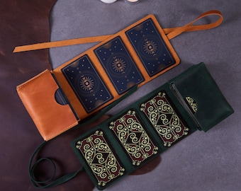 Personalized Tarot Leather Case for Her, Tarot Card Roll Box, Card Roll Holder, Spiritual Gift