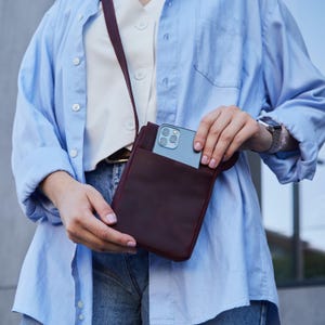 Leather Crossbody Phone Bag. Small Purse for Cell Phone & Passport. Stylish Phone Shoulder Pouch. Travel Accessory. Gift for Her