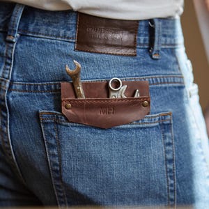 Handmade Leather Tool Pocket. Pocket Organizer for Tools. Garage Tool Pouch. Tool Organizer for Pants. Wrench Holder for Jeans Pocket