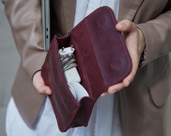 Étui de rangement pour chargeur en cuir : pochette de rangement pour câbles et adaptateurs, étui de voyage pour chargeurs