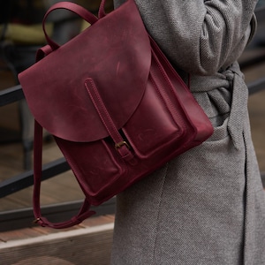 Personalized Leather Satchel Backpack: Dark Academia Laptop Tote
