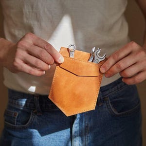Personalized Leather Tool Organizer. Handcrafted Tool Pouch. Pocket Protector for Tools. Slim Tool Pocket for Back Pocket. Gift for Him