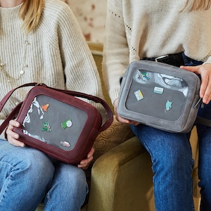 Sac ITA en cuir véritable avec présentoir à épingles (vinyle transparent), petit sac à main classique en bandoulière ITA, petit cadeau pour elle