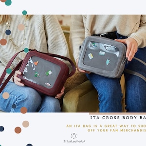 Leather ITA Bag with Pin Display Window. Custom Crossbody Satchel for Anime Pins. Small Kawaii Shoulder Purse. Gift for Besties