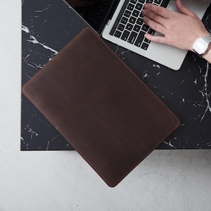 Brown MacBook Air 13&quot; Leather Sleeve. Slim Full Grain Cover for MacBook Pro. Handmade Case for Laptop. Corporate Gift