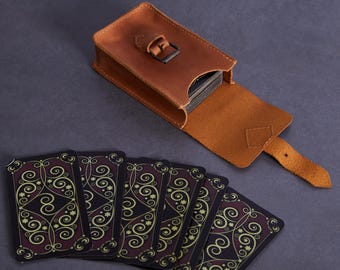 Handmade Leather Tarot Card Deck Case - Rustic Brown Box