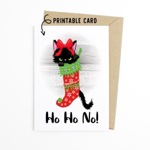Carte de Noël drôle de chat - Ho Ho Non ! - Carte de téléchargement imprimable