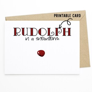 Grappige kerstkaart - Rudolph In a Snowstorm - afdrukbare kaart