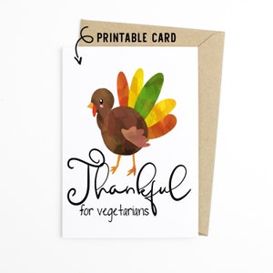 Carte de Thanksgiving amusante - Merci pour les végétariens - Carte à télécharger imprimable
