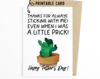 Funny Fathers Day Card - Thanks For Always Sticking With Me - Printable Download Card