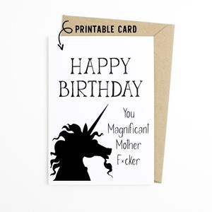 Lustige Geburtstagskarte mit Einhorn - alles Gute zum Geburtstag du herrlicher Mutterfucker - Printable Download Karte