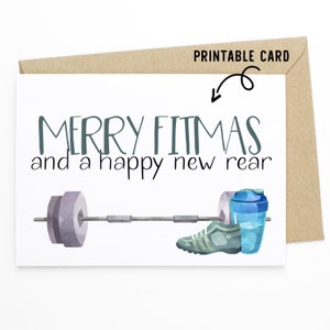 Merry Fitmas And A Happy New hinten - Printable Download Karte - lustige Gym Weihnachtskarte