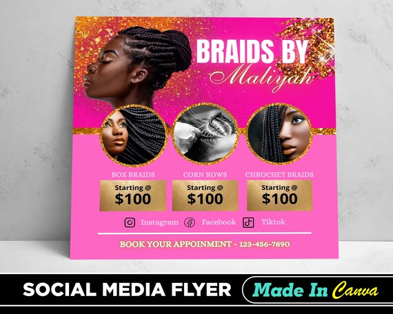 Hair Braiding Flyer DIY Canva Hair Braiding Flyer Template - Etsy Australia
