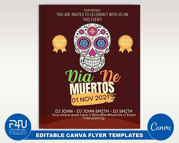 Day Of Dead DIY Canva Day Of Dead Template 2021 Editable Canva US Letter Size Flyer Template for Day Of Dead