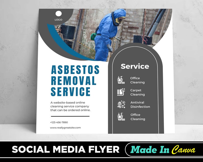 Asbestos Removal Service Flyer, DIY Canva Asbestos Removal Service Flyer Template 2022, Editable Social Media Flyer Template for Asbestos image 1