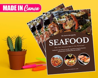 Seafood Flyer, DIY Canva Seafood Flyer Template 2022, Editable US Letter Size Flyer for Seafood