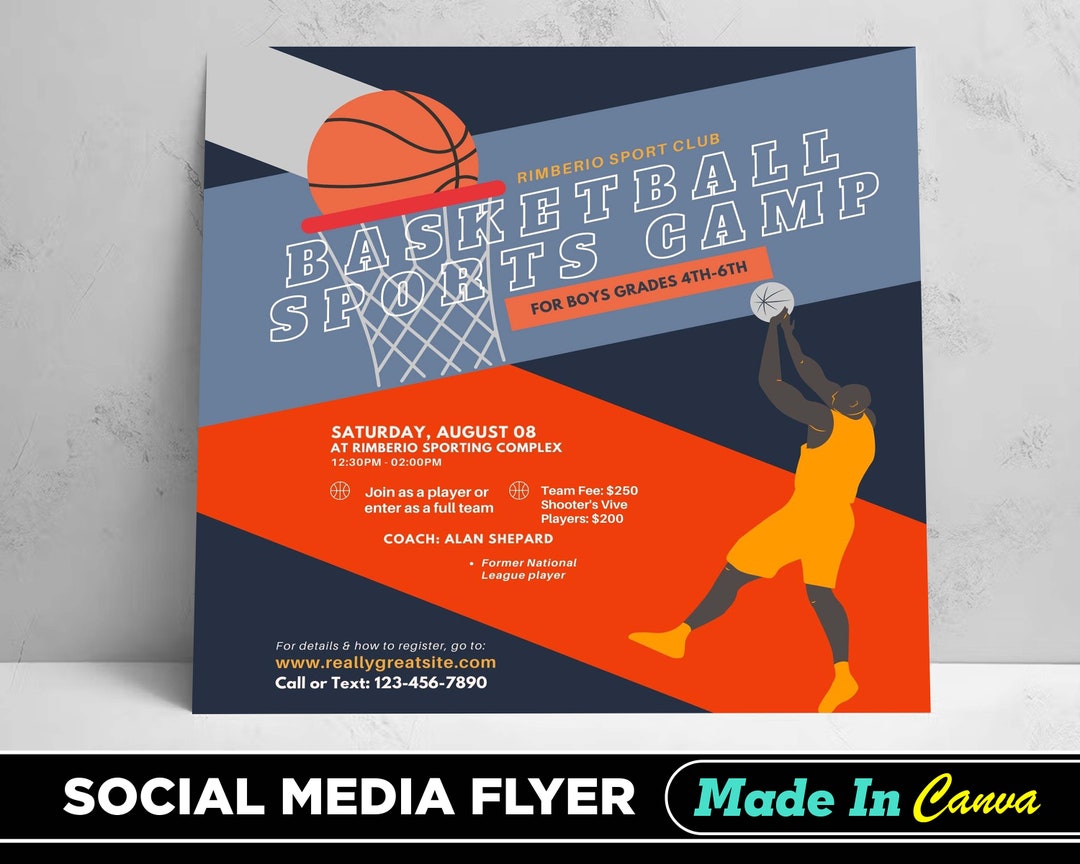 Basketball Sports Camp Flyer, DIY Canva Basketball Sports Camp Flyer