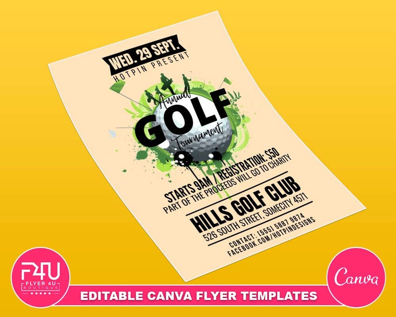 Golf Fundraiser Flyer, DIY Canva Golf Fundraiser Templates, Editable