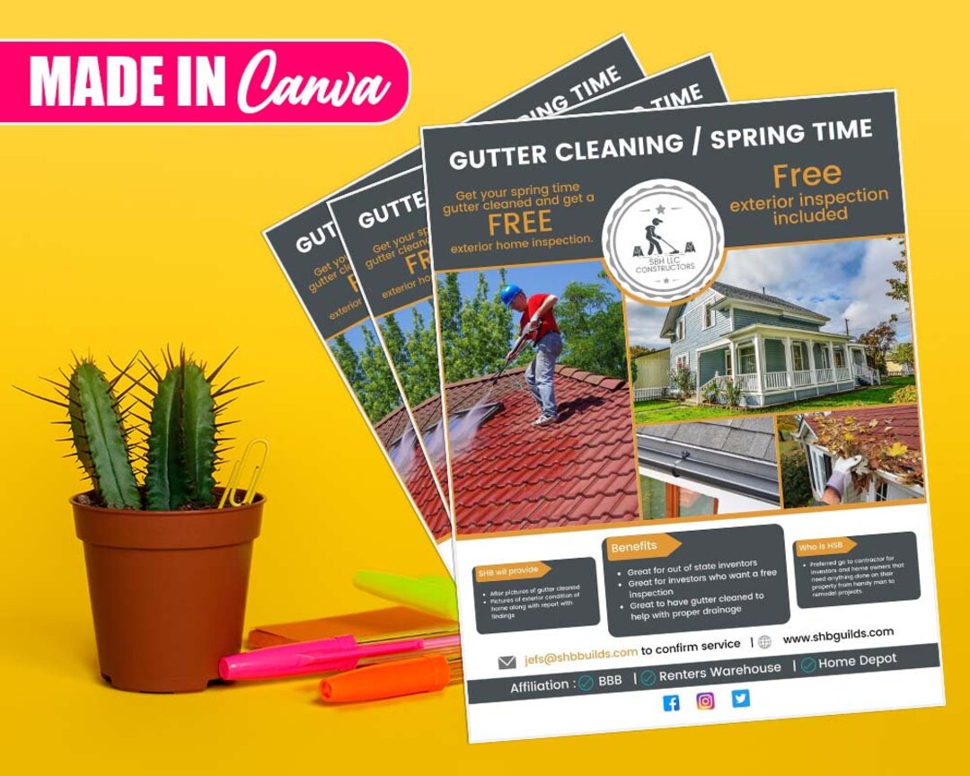 Gutter Cleaning Flyer, DIY Canva Gutter Cleaning Flyer Template 2022