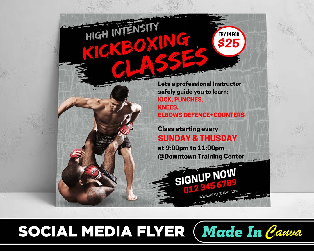 Kickboxing Flyer, DIY Canva Kickboxing Flyer Template 2022, Editable