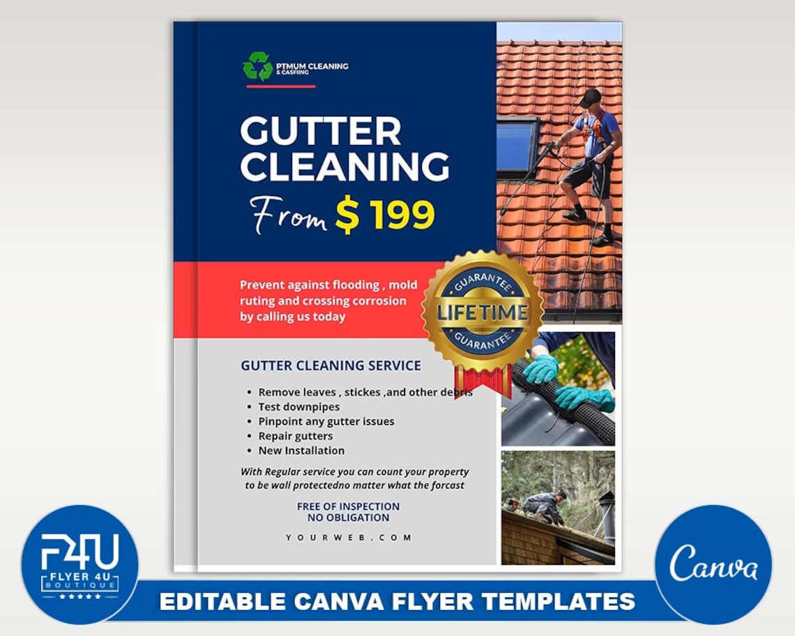 Gutter Cleaning Flyer, DIY Canva Gutter Cleaning Flyer Template 2022