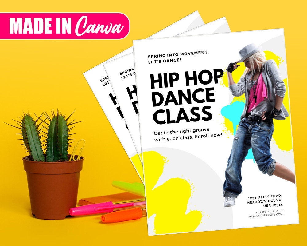 Hip Hop Dance Class Flyer, DIY Canva Hip Hop Dance Class Templates